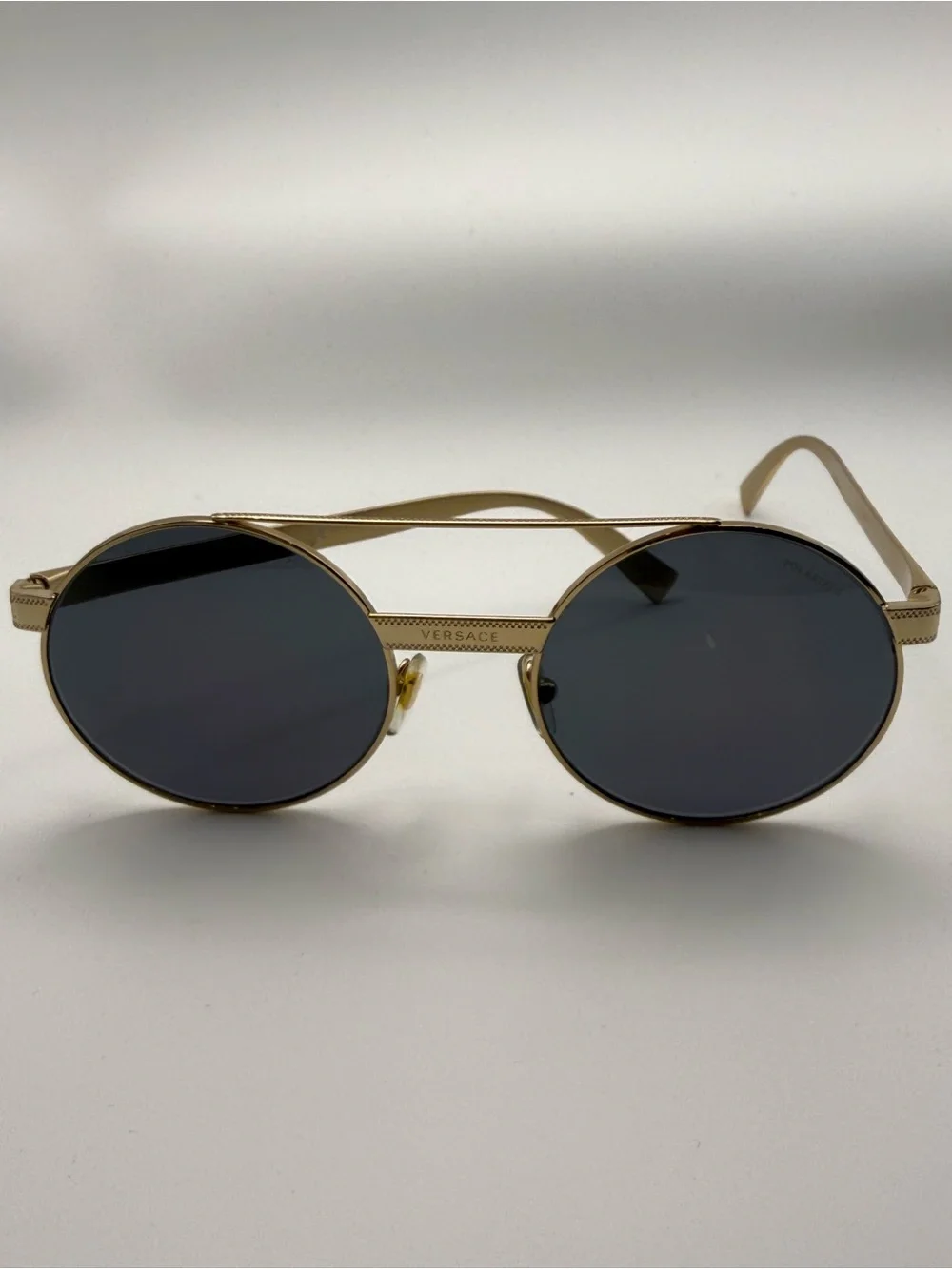 Versace VE2210 52 Gold Frame Dark Gray Lens Circle Sunglasses Unisex